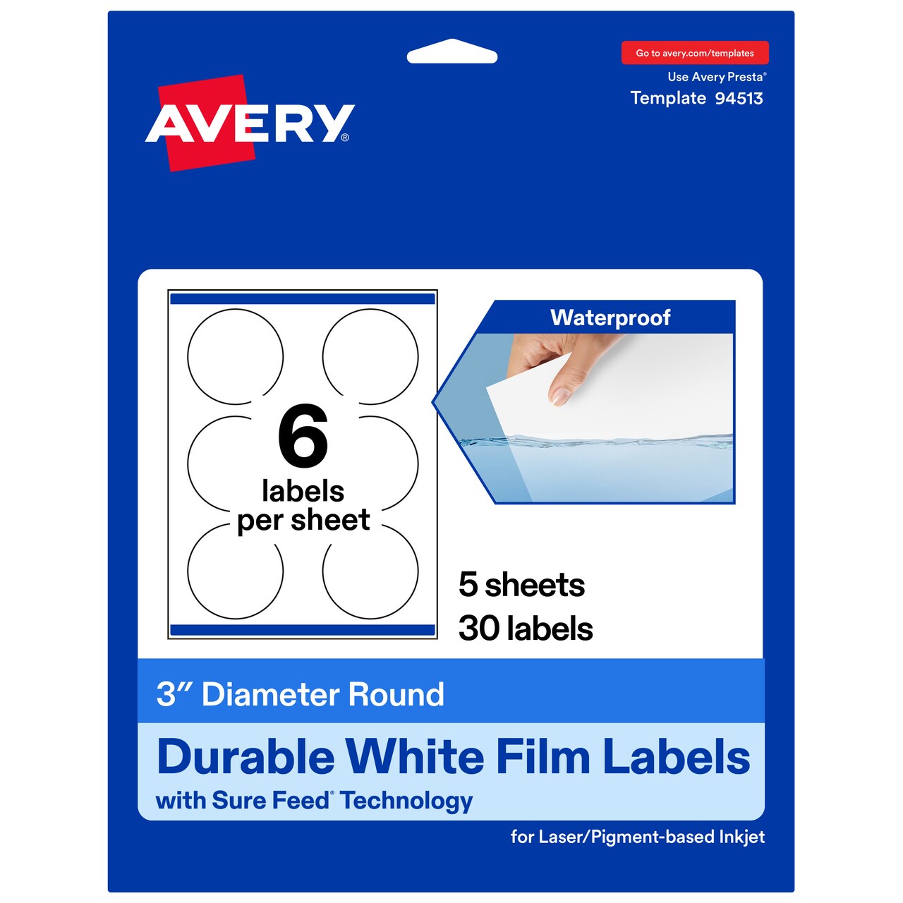 Avery Waterproof Round Labels with Sure Feed, Print to the Edge